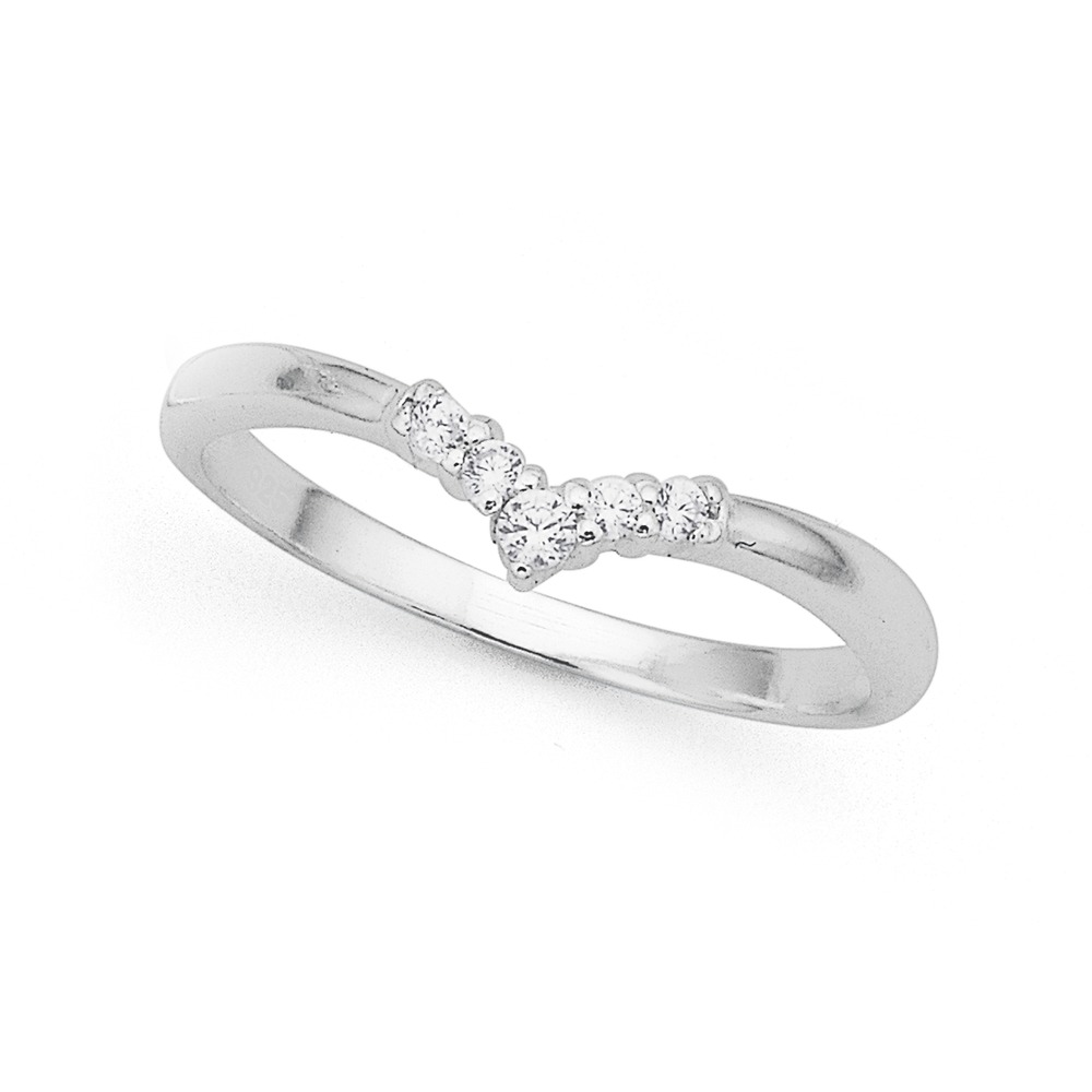 Sterling Silver Cubic Zirconia Chevron Ring