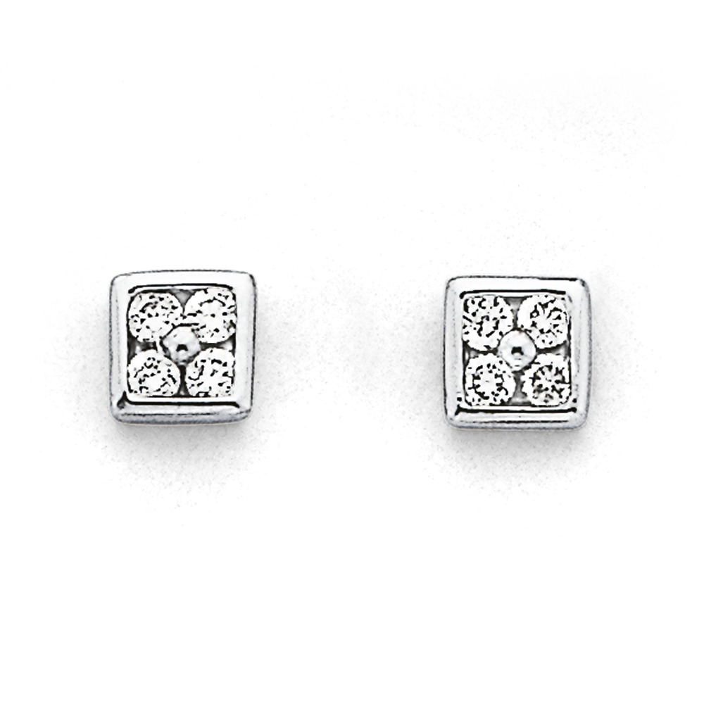 9ct White Gold Diamond Square Stud Earrings