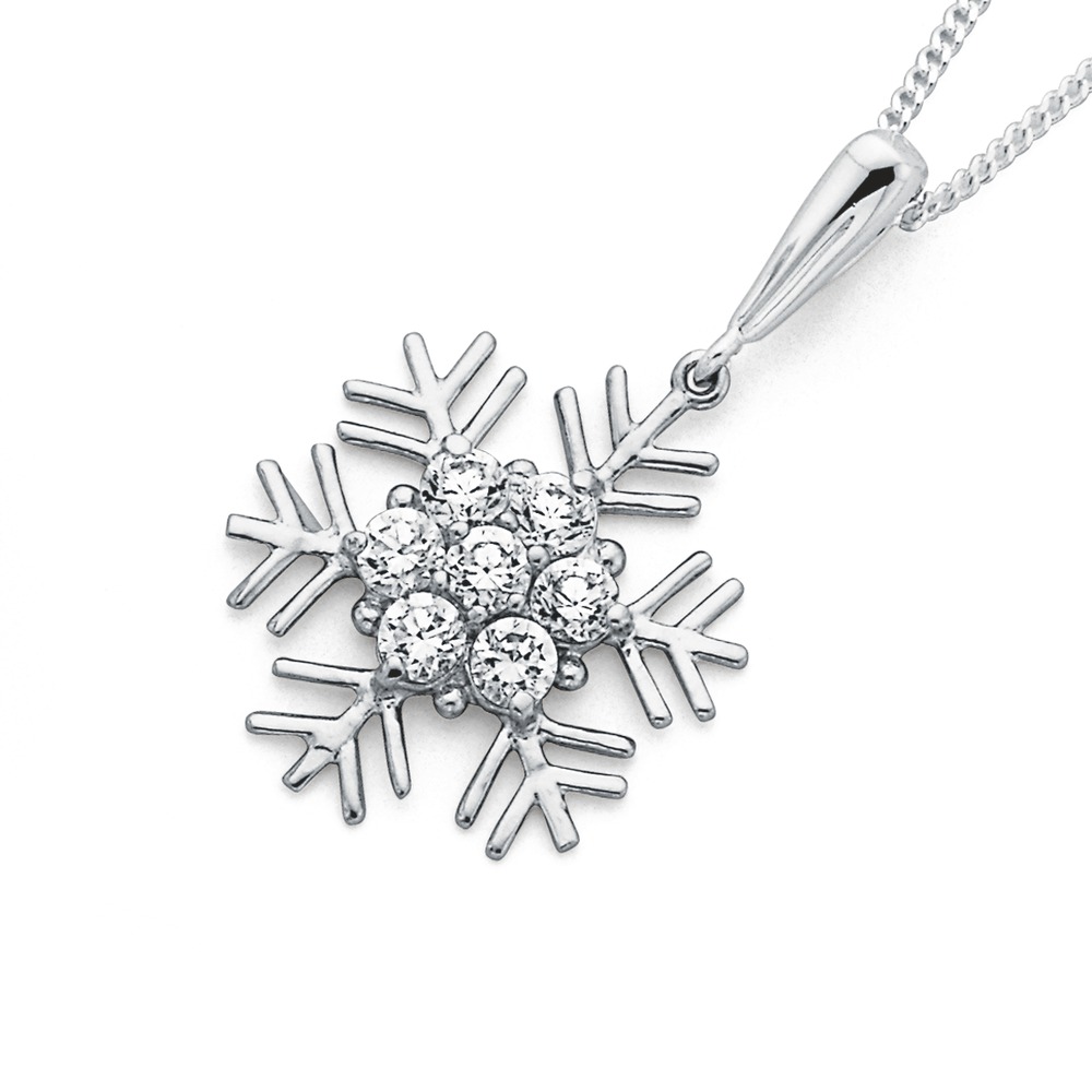 Snowflake Pendant with Cubic Zirconias in Sterling Silver