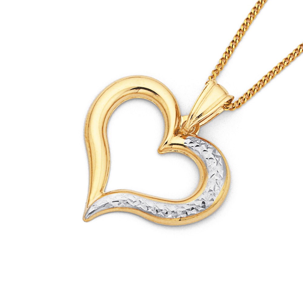 9ct Two Tone Diamond-cut Open Heart Pendant