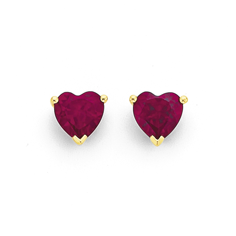 9ct Created Ruby Heart Stud Earrings