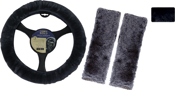 Cloudlux Sheepskin Steering Wheel Cover & Seat Belt Buddie Combo