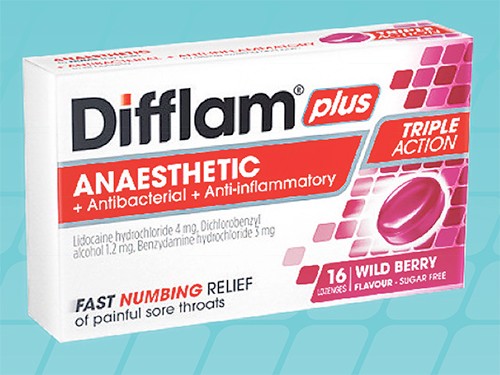 Difflam Plus Anaesthetic Sore Throat Lozenges Berry Flavour 16 Pack