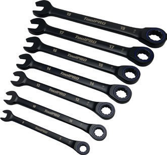 NEW ToolPRO 7 Pce 90T Black Ratchet Spanner Set