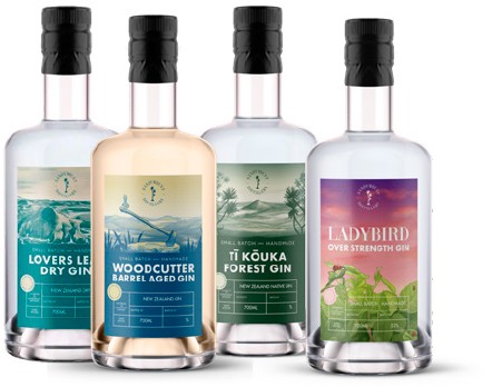 Sandymount Distillery Lovers Leap Gin, Sandymount The Woodcutter Barrel Aged Gin, Sandymount Distillery Ti Kouka Forest Gin