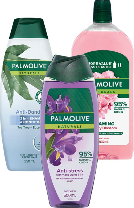 Palmolive Bodywash 400/500ml, Foaming Handwash Refill 500ml, Shampoo or Conditioner 350ml
