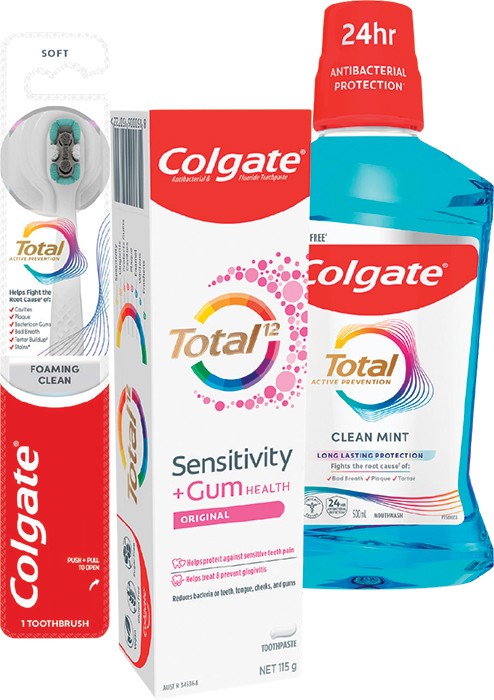 Colgate Total Sensitivity & Gum** 115g, Mouthwash 500ml or Toothbrush 1 Pack