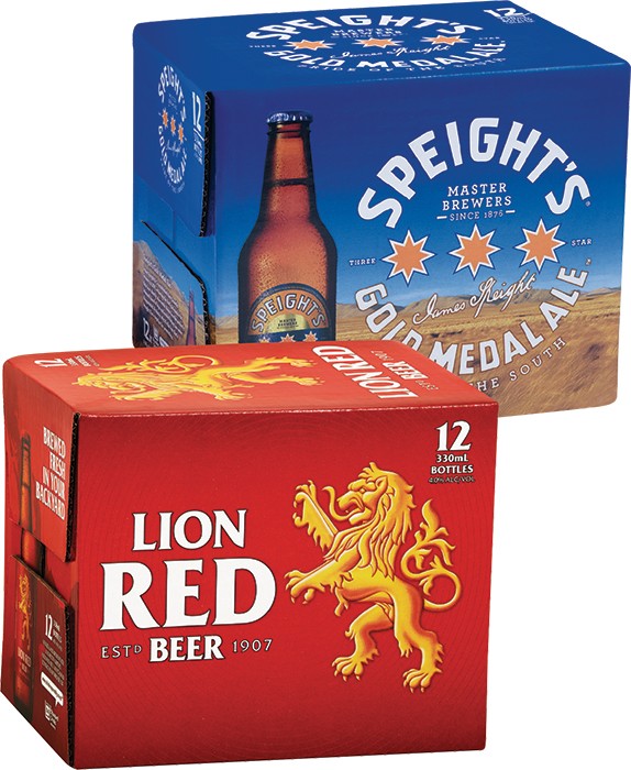 Lion Red, Speight’s Gold Medal Ale or Waikato Draught Bottles or Cans 12 Pack