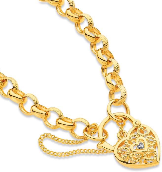 9ct 19cm Belcher Bracelet with Diamond Padlock