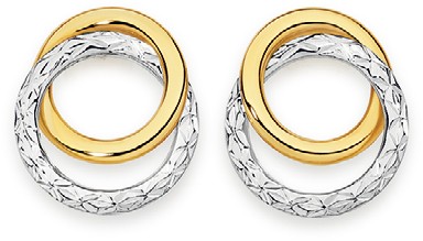 9ct Two Tone Diamond-cut Double Circle Stud Earrings