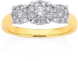 9ct Three Cluster Diamond Ring