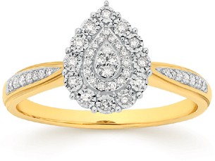 9ct Two Tone Pear Shaped Ring