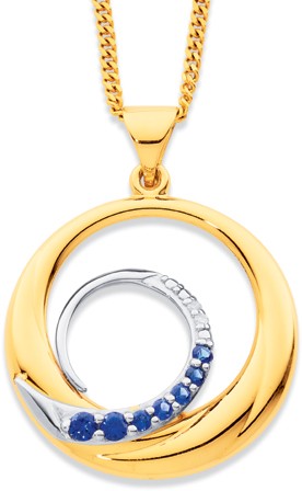 9ct Created Sapphire & Diamond Circle Pendant