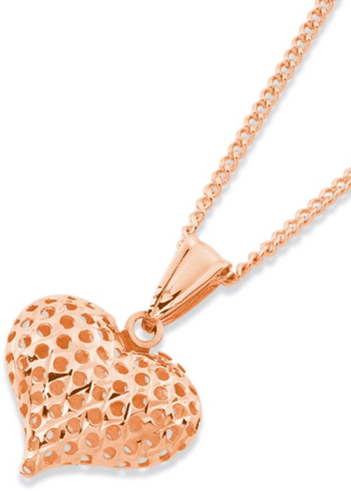 9ct Rose Gold Puff Lattice Heart Pendant