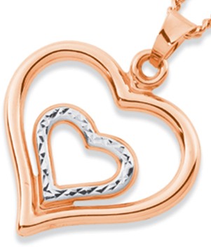9ct Rose Gold Two Tone Heart in Heart Pendant