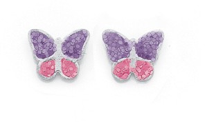 Sterling Silver Lilac & Pink Sparkly Butterfly Earrings