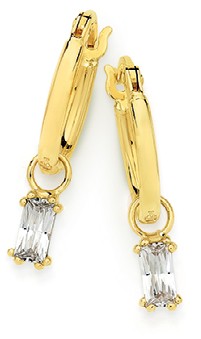 9ct Cubic Zirconia Drop Hoop Earrings