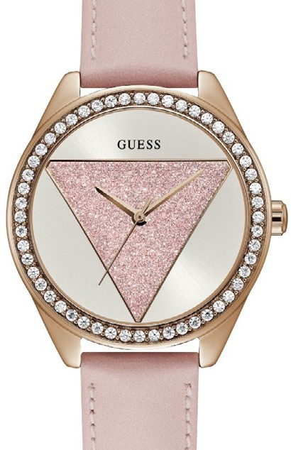 Guess Tri Glitz Rose Tone Leather Strap Ladies Watch