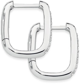 Sterling Silver Cubic Zirconia Set Front Oblong Huggies