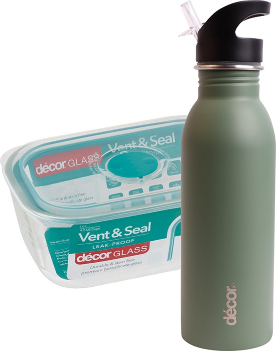 Decor Glass Vent & Seal Container 1L or Decor Snap & Seal Bottle 600ml