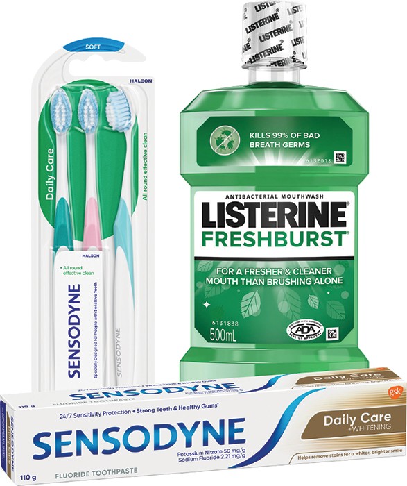 Sensodyne Toothpaste* 110g, Toothbrush 3 Pack or Listerine Fresh Burst* 500ml