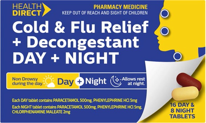 Health Direct Cold & Flu Relief + Decongestant Day + Night 24s