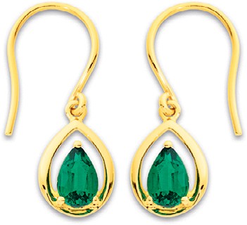 9ct Created Emerald Hook Earrings