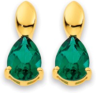 9ct Created Emerald Pear Cut Stud Earrings