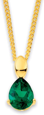 9ct Created Emerald Pear Cut Pendant