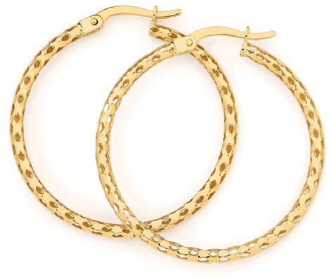 9ct 2x25mm Filigree Hoop Earrings