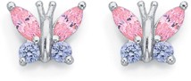 Sterling Silver Pink and Purple Cubic Zirconia Butterfly Studs