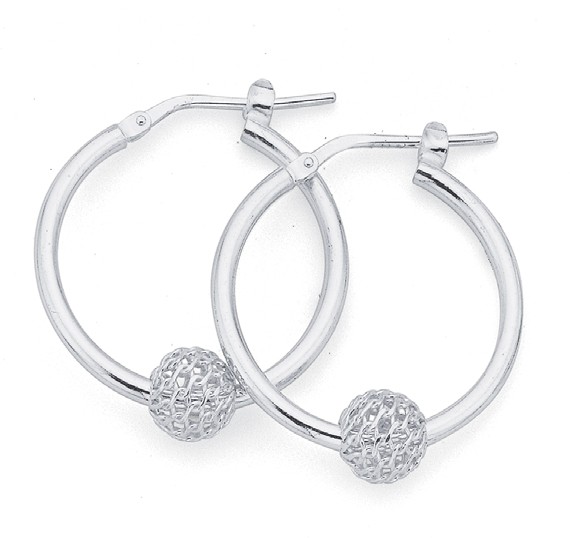 20mm Filigree Ball Hoop Earrings in Sterling Silver