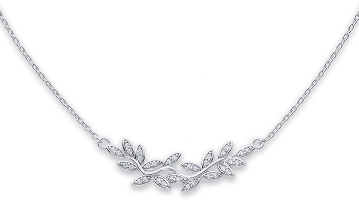 Sterling Silver Cubic Zirconia Leaves Necklet