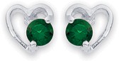 Silver Dark Green Cubic Zirconia Open Heart Stud Earrings
