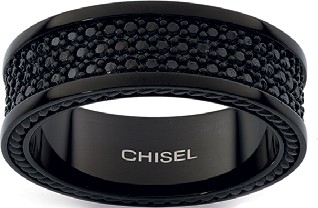 Stainless Steel Chisel Black Thick Band Gents Ring