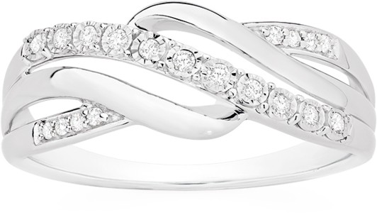 9ct White Gold Diamond Crossover Ring