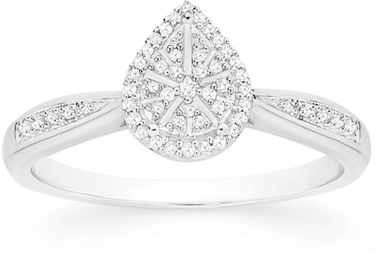 9ct White Gold Diamond Pear Shape Cluster Ring