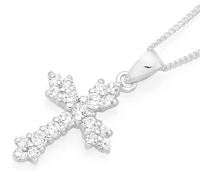 Sterling Silver Cubic Zirconia Flared Cross Pendant