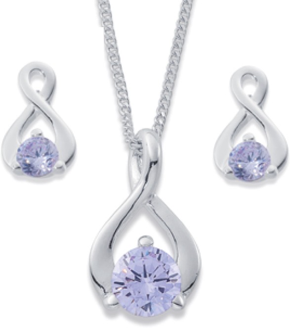 Sterling Silver Small Lavender Cubic Zirconia Loop Set of Two