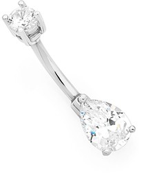 Sterling Silver & Stainless Steel Cubic Zirconia Belly Bar