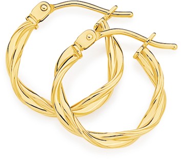 9ct 2x10mm Entwined Twist Hoop Earrings