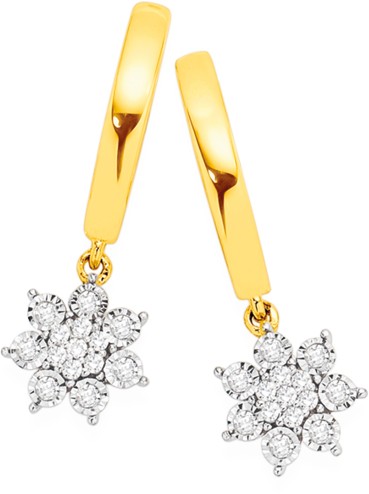 9ct, Diamond Flower Drop Hoop Earrings