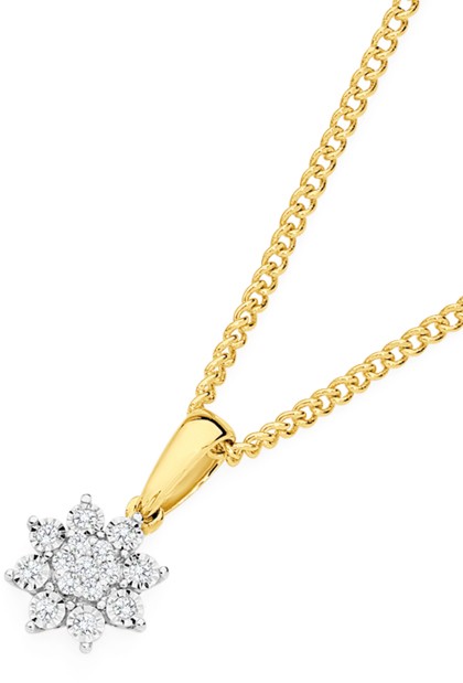 9ct, Diamond Flower Cluster Pendant