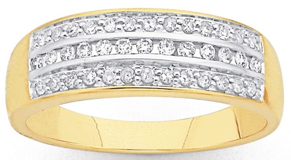 9ct 3 Row Diamond Ring