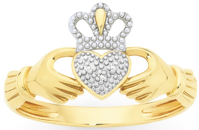 9ct, Diamond Claddagh Ring
