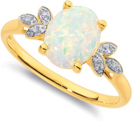 9ct Created Opal & Diamond Ring