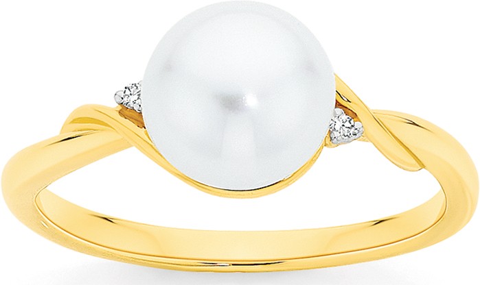 9ct Cultured Freshwater Pearl & Diamond Ring