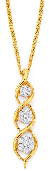 9ct, Diamond Triple Swirl Pendant