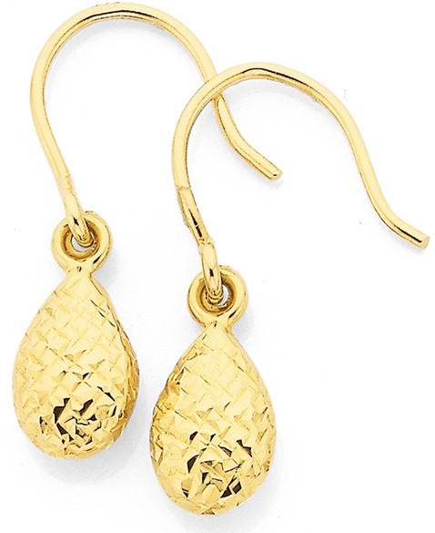9ct, Diamond-Cut Pear Drop Earrings
