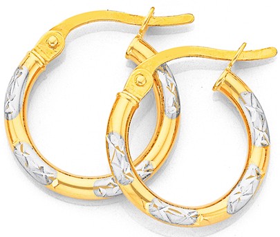 9ct Two Tone 2x10mm Striped Hoop Earrings